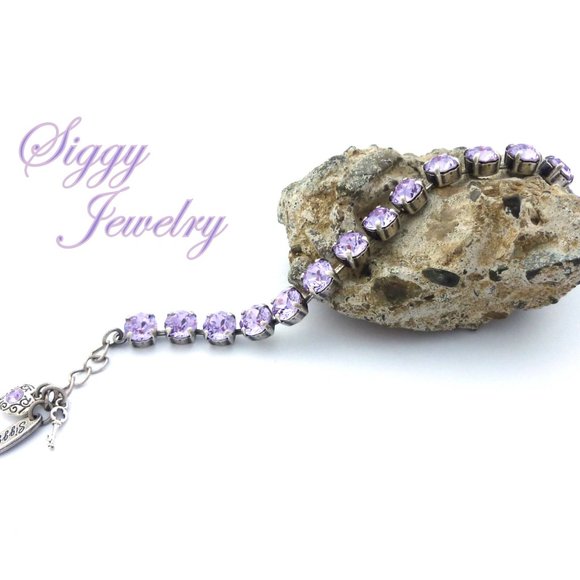 Swarovski 8mm Violet Tennis Bracelet With Charms - Picture 7 of 8
